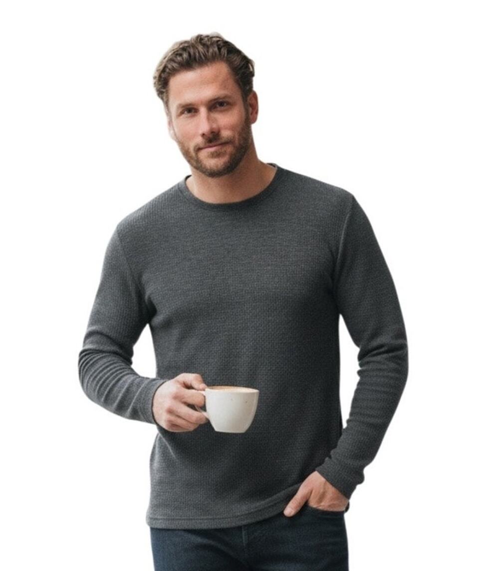 Travis Mathew $140 Cloud Waffle Crew Charcoal Comfort Longe Sleeve Shirt S